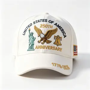 2026 UNITED STATES OF AMERICA 250TH ANNIVERSARY HAT 1776-2026 Embroidered Statue Of Liberty Bald Eagle Liberty Bell White Baseball Cap With American Flag Patch