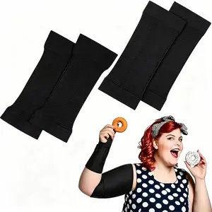 2 Pairs Large Women’s Arm Shaper Compression Sleeves, Elastic Support Arm Sleeves Black & Beige, Elegant Comfortable Fitness Accessories for Sports and Daily Wear Arm Shaping Sleeve