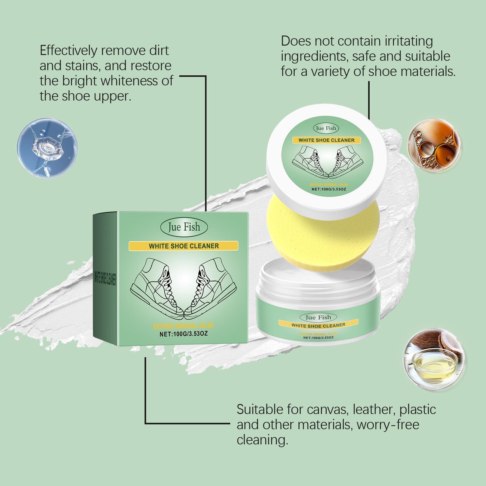 White Shoe Cleaner Cream Multipurpose No-Wash Solid Comes with Sponge Removes Stains Ideal for Leather Silicone Car Interiors Mild Non-Irritating Eco-Friendly YT