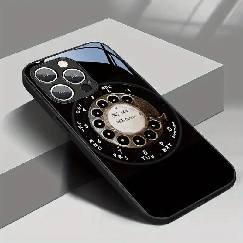 Retro Rotary Dial Glass Phone Case - Skin-Friendly Feel, White Light Design, Multi-Model Cover for iPhone 13-17, Samsung & Other Devices - Ideal Item for Gift Lovers