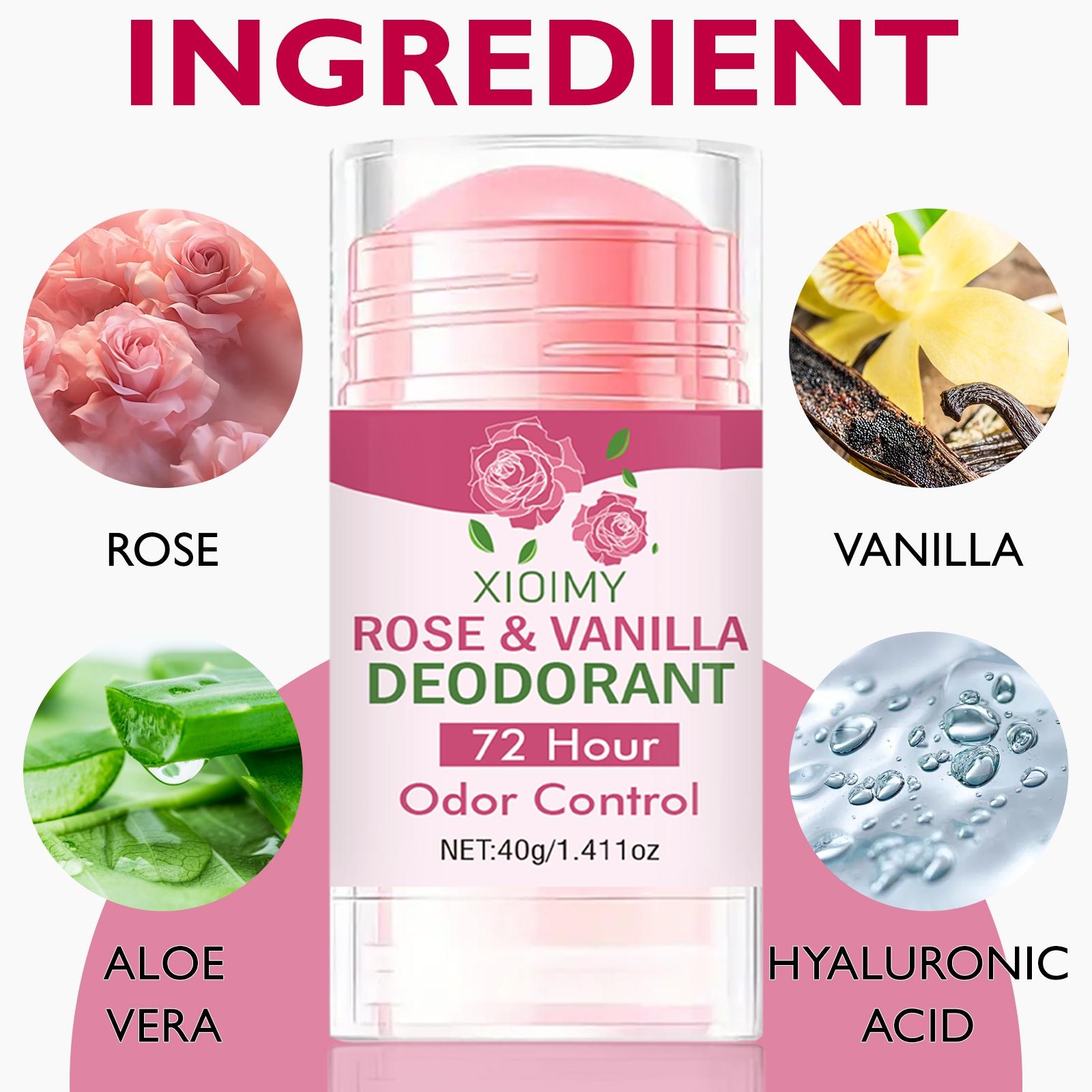 40g Rose Deodorant Stick with Vanilla & Hyaluronic Acid, Long-Lasting Nourishing Freshness, Suitable for Underarms, Body, Intimate Areas
