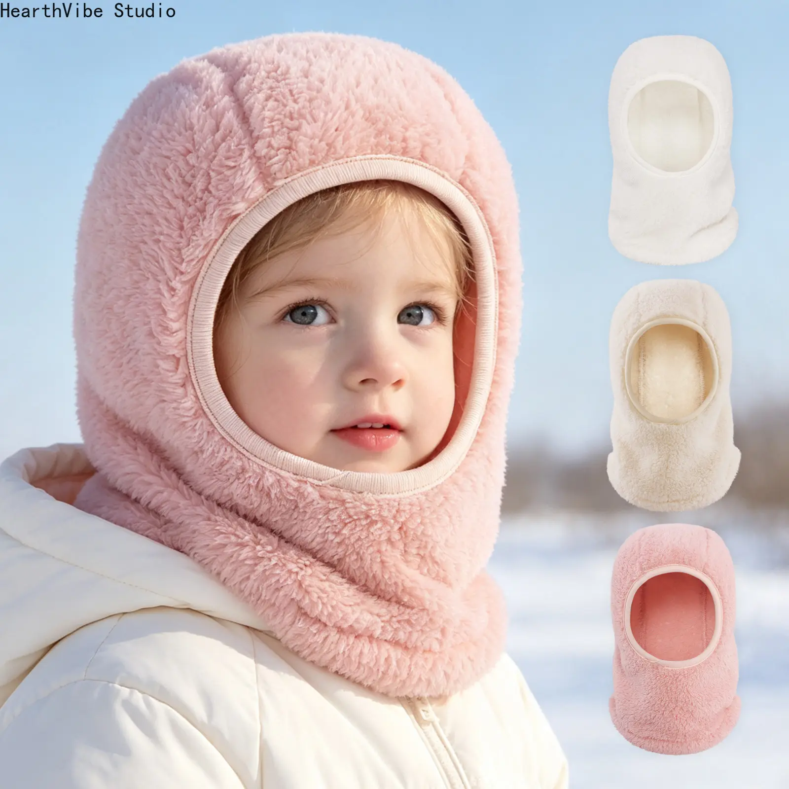Balaclava Beanie Hat, Soft Warm Fleece Thermal Windproof Hooded Scarf, Cute Bear Ear Flap Neck Warmer Cap for Boys Girls, Winter Skiing Outdoor Headwear Accessories Birthday Gift