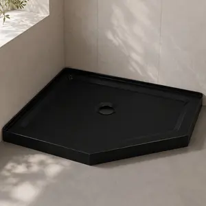 36" x 36" Neo-Angle Corner Shower Base in Black Acrylic, Center Drain, Pre-Leveled for Easy Install, Modern Bathroom Shower Pan, 3.4" Height, No Drain Kit Included
