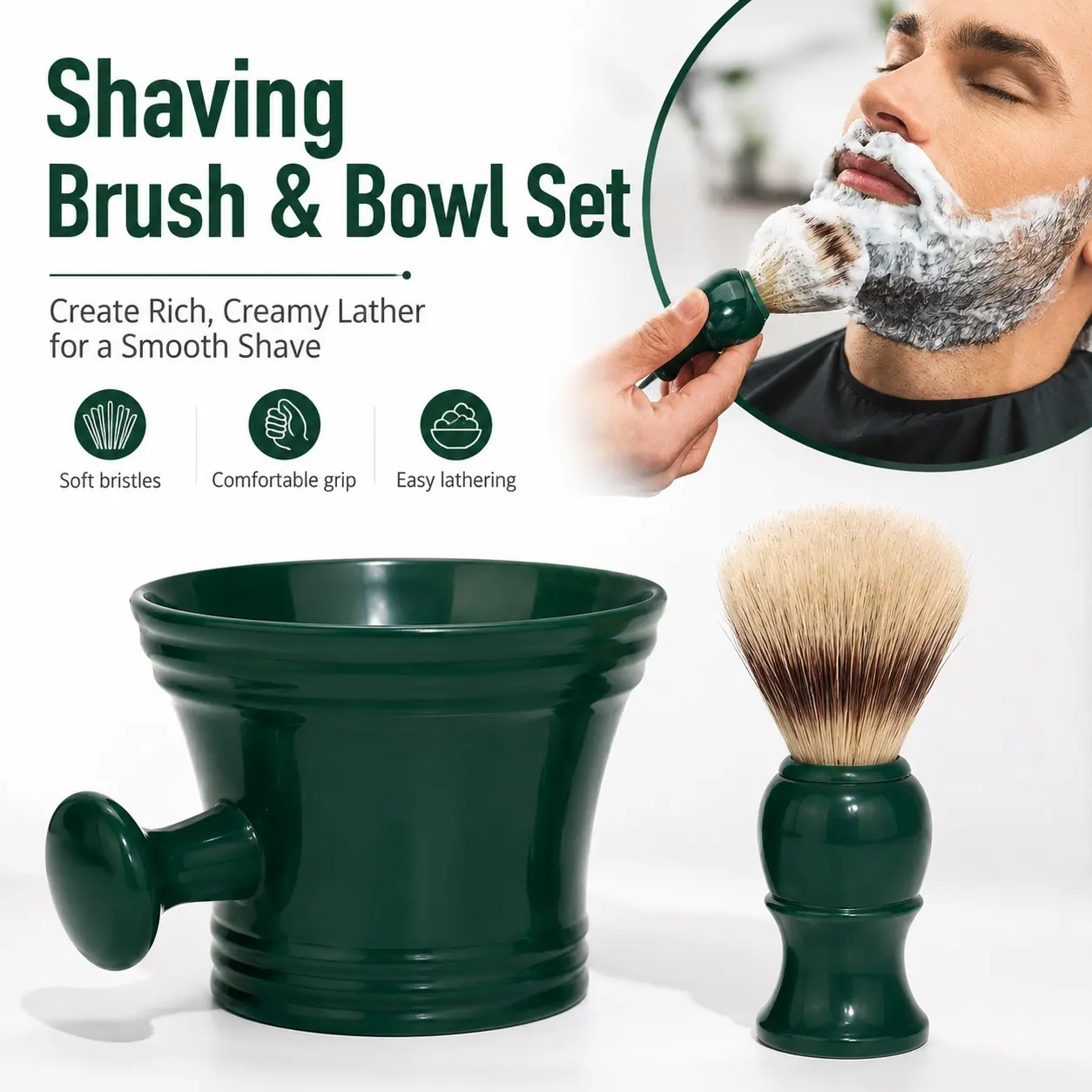 Men’s Shaving Brush & Bowl Set, Soft Bristle Beard Brush with Lather Bowl for Rich Foam and Smooth Wet Shaving