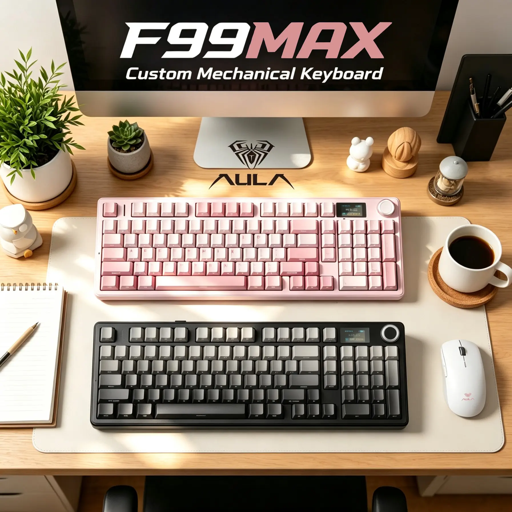 AULA F99 Max Mechanical Keyboard, 98 Keys, Three Modes, Gasket, Hot Swappable, Smart Screen, Knob, 8000mah Wireless Gaming Keyboard, Tri Mode Keyboard