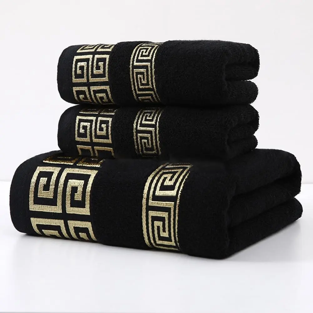 Highly Absorbent 100% Cotton Embroidered Bath Towel Set of 3 – 1 Bath Towel & 2 Hand Towels, Super Soft Bathroom TowelsGift