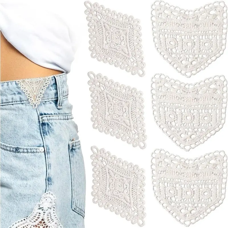 6pcs Lace Waist Extender for Jeans, 2 Styles Vintage Aesthetic Sewing Fastener Waistband Extenders, Adjustable Pant Jean Extenders for Women Skirts Shorts - Beige