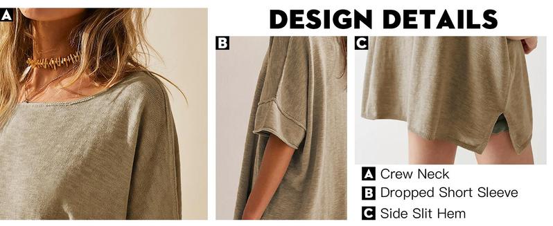 【NEW】Imily Bela Women's Oversized T Shirts Casual Summer Crew Neck Loose Dropped Short Sleeve Side Slit Hem Blouse Tunic Tops Comfort