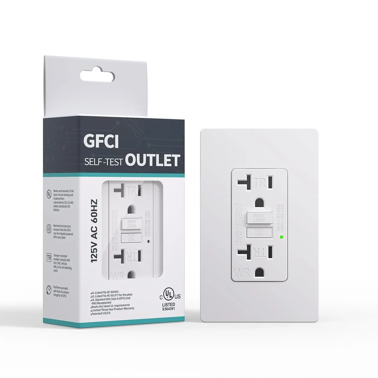 [UL Listed]  GFCI Outlet 20 Amp, Self-Test GFI Electrical Outlet with LED , Weather & Tamper Resistant GFCI Receptacle, Ground Fault Circuit Interrupters with Wall Plate, Black