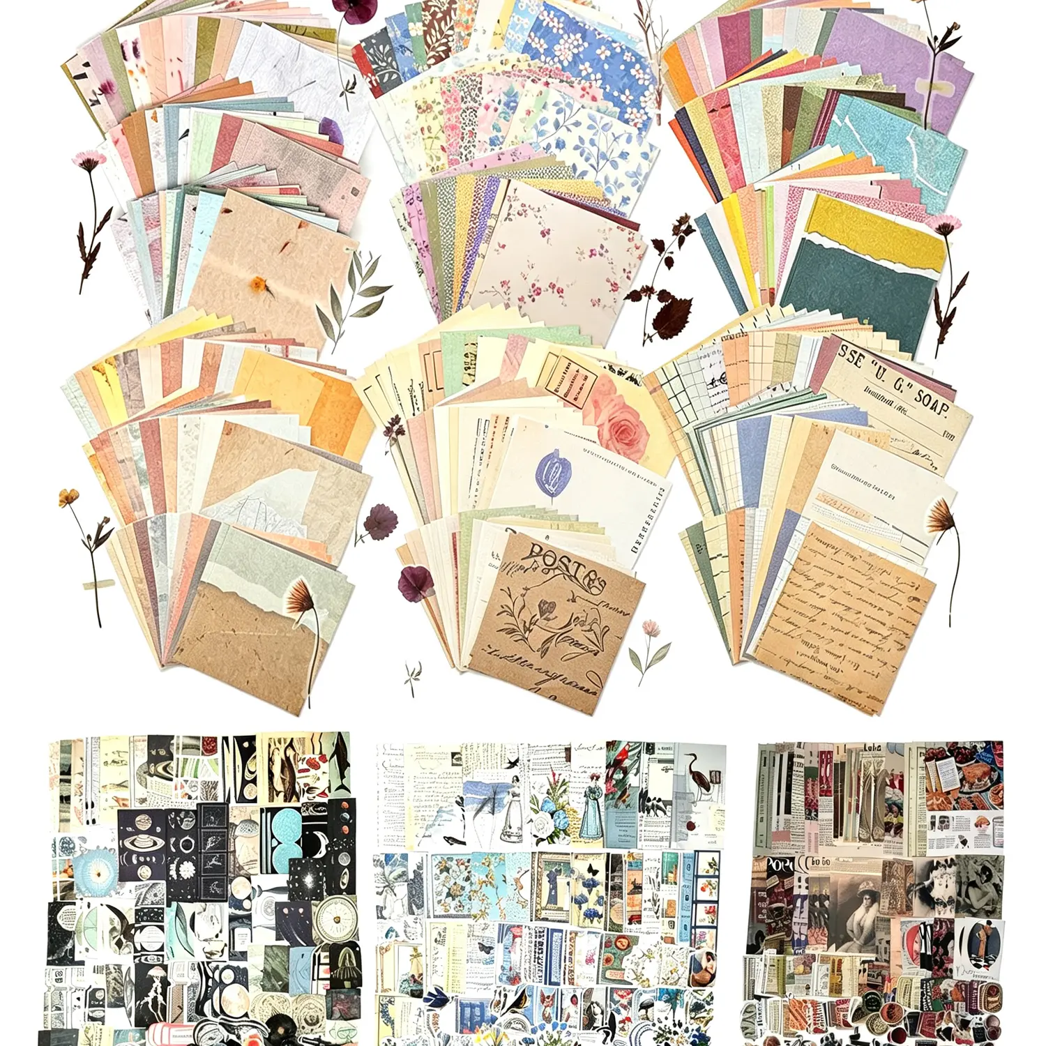 960Pcs Vintage Scrapbook Kit - All-In-One Junk Journal Supplies with Decorative Paper & Stickers, Aesthetic Retro Floral & Ephemera Pack for Journaling, DIY Crafts, Planner Decor, Card Making