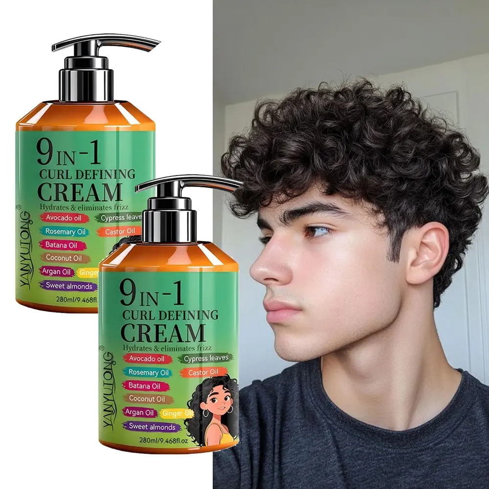 1pcs/2pcs 280ml Curling Cream, Defining styling cream, infused with Moroccan oil for lasting hold and elasticity, anti-frizz care, non-sticky formula suitable for wavy and curly hair types, including Black African perms and Latin curls