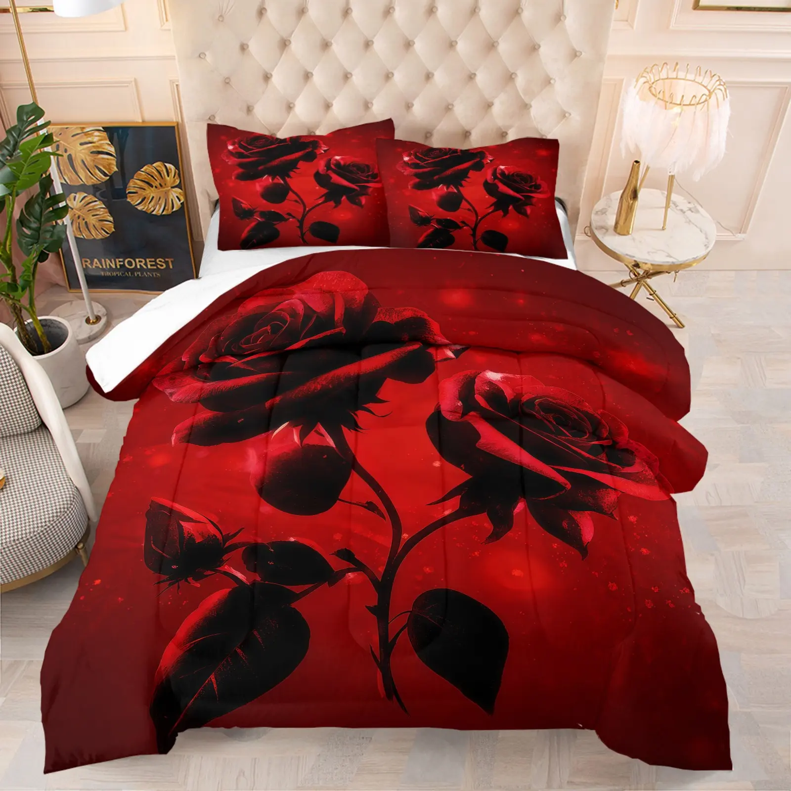 Rose Pattern Comforter Set, Soft And Comfortable Floral Bedding Set, Including 1 Comforter And 1 Or 2 Pillowcases (Excluding Pillow Core), Suitable For Teenagers And Adults, Bedroom, Apartment, Guest Room, Dormitory Scenes