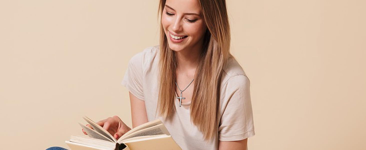 MILACOLATO Solid 925 Sterling Silver Cross Necklace for Men Women, 2mm Diamond-Cut Sterling Silver Chain with Cross Pendant Beveled Edge for Men, Silver Crucifix Cross Necklace Jewelry 16-24 Inches (Cuban Chain/Figaro Chain/Wheat Chain/Rolo Chain)