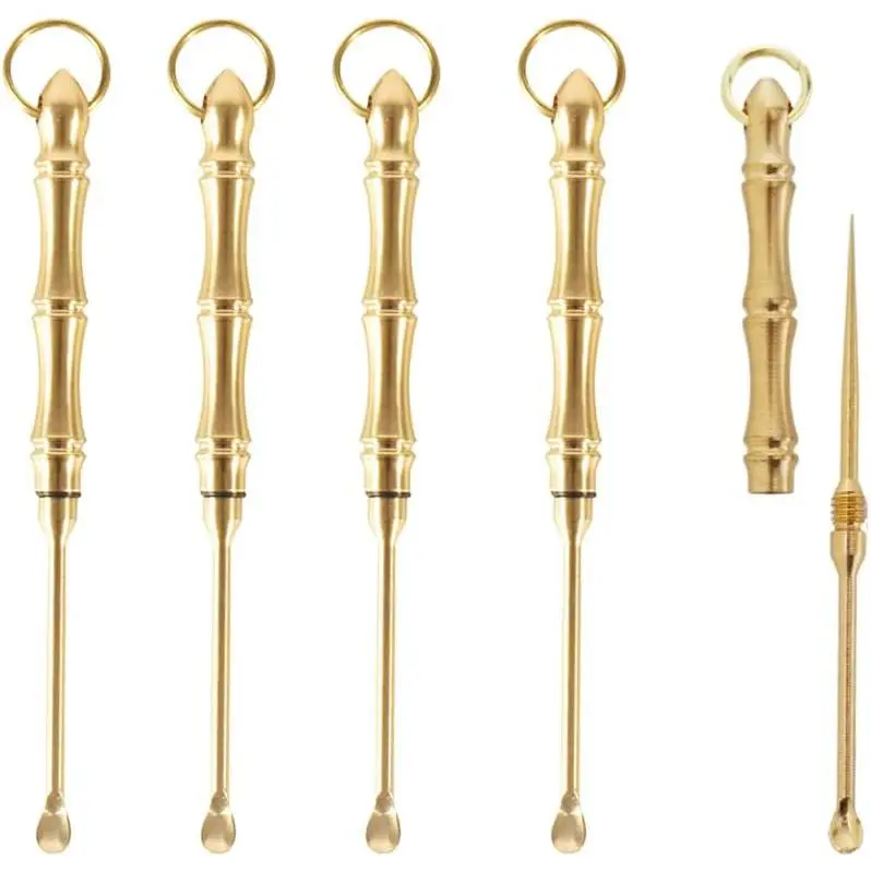 5PCS Double-use Copper Ear Keychain, Brass Ear Picks, Ear Picks, Ear Digging, Old-Fashioned Pure Copper Combination Integrated Toothpicks