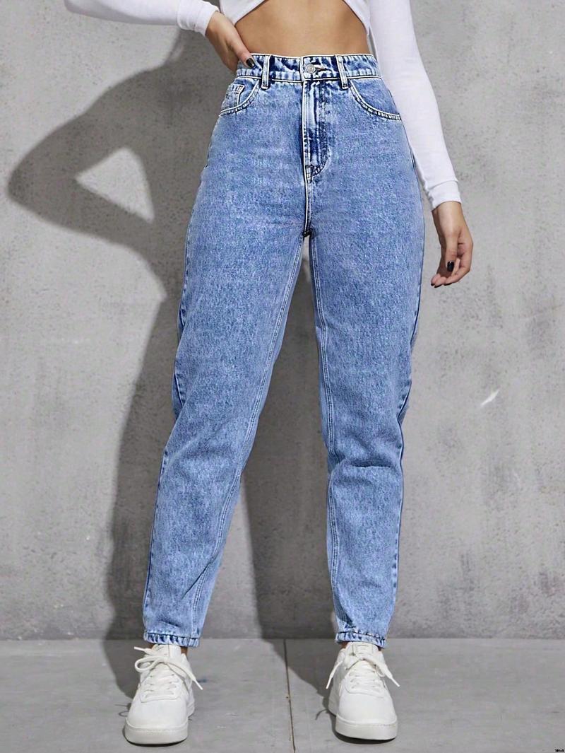Jeans version mom high waist solid color high waist SHEIN