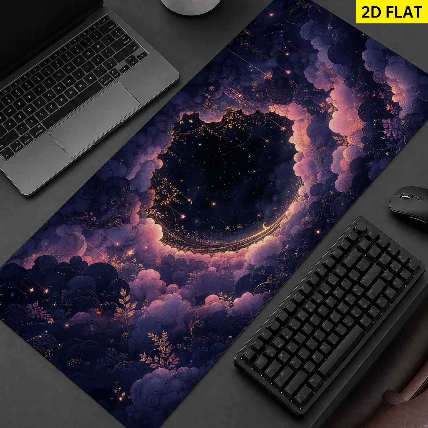 Extra Large starry night purple clouds design Mouse Pad,Non Slip Rubber Pad,Desktop Decoration Drotection Pad,Washable,Lock Edge Multi Size,Premium Multipurpose Mousepad For Office,Study Room,Gift for Family and Friends