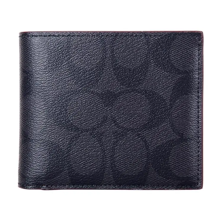 COACH 3-in-1 Wallet for Men: Classic Monogram Bifold with Detachable Cardholder, Black and Gray Leather
