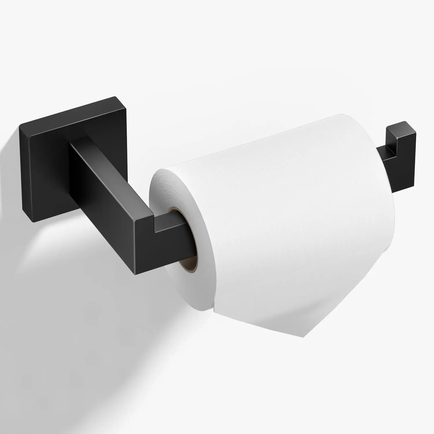 Matte Black Modern Wall-Mount Toilet Paper Holder for Bathroom Decor, Heavy Duty Premium 304 Stainless Steel Square Roll Holder with Smooth Spray Finish, Rust Resistant, Easy Installation, 1-Pack, Salt Spray Test