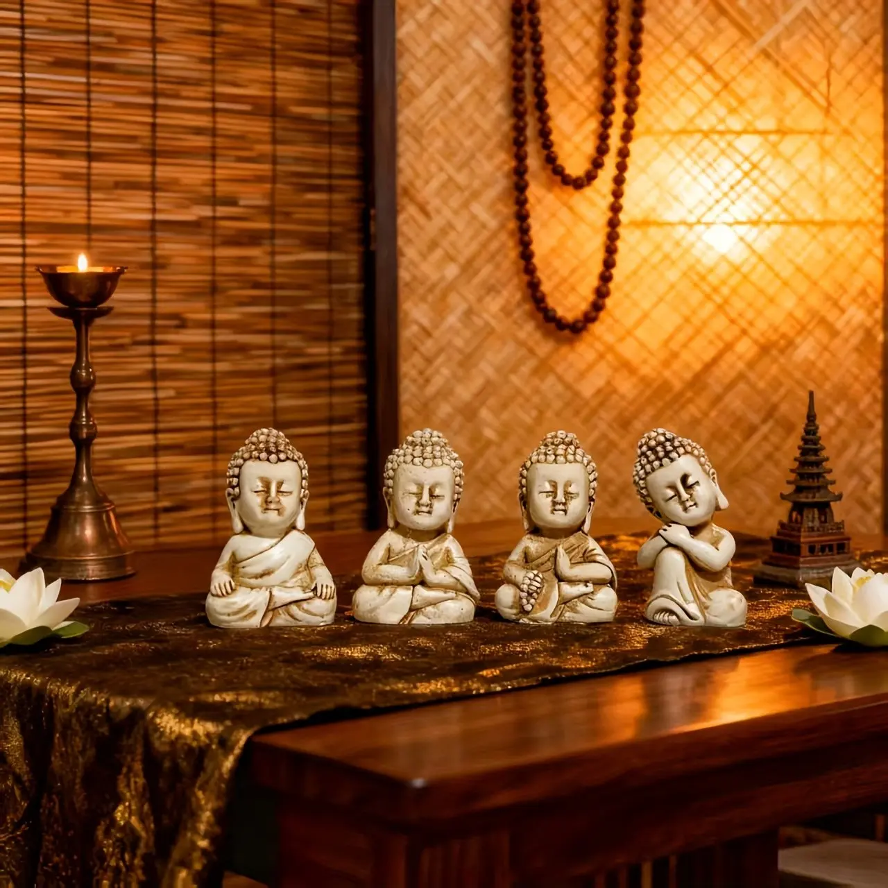 4pcs Simple Resin Small Buddha Statue Ornaments, Desktop Decorations, House Decorations, Religious Home Decor, Spiritual Decor, Gifts, Elegant Home Accessories