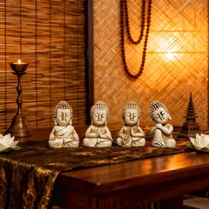 4pcs Simple Resin Small Buddha Statue Ornaments, Desktop Decorations, House Decorations, Religious Home Decor, Gifts, Elegant Home Accessories
