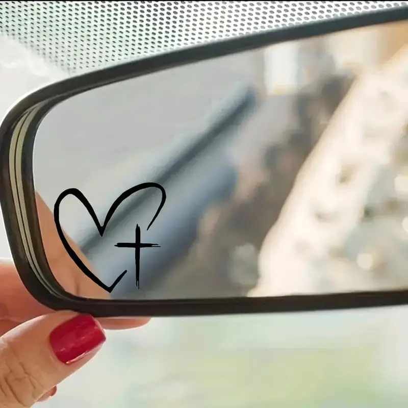 8Pcs Heart & Cross Pattern Car Mirror Sticker, Car Rearview Mirror Decal, Vinyl Die Cut Decal, Universal Car Exterior Accessories, Car Stickers