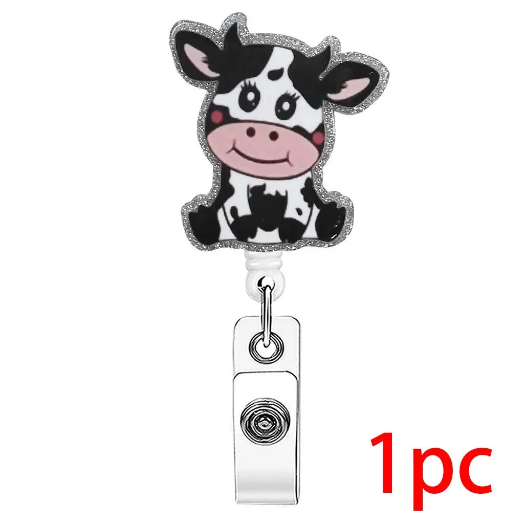 1pc Badge Scroll, Id Badge Holder - Cute Black and White Cow Sparkle ID Badge Scroll, featuring a sturdy buckle, practical and adorable for hanging ID badges in the office, for cow lovers, Badge Reels, Badge Accessories, Id Holders For Badges