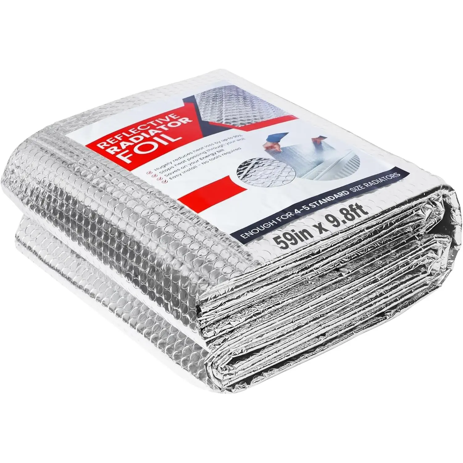 Reflective Insulation Roll 59 in X 9.8 FT, Window Insulation for Summer Heat, Double Side Aluminum Foil Bubble Shield for Windows, Roof, Garage Door