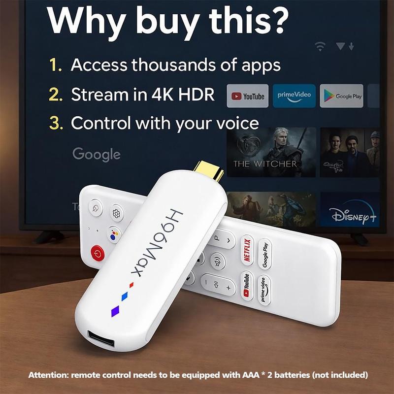 Android 14 TV Stick 4K UHD H96MAX TV Box | 5-Core ARM GPU, Dual-Band WiFi, BT, Voice Remote | Supports Netflix Disney+ Streaming