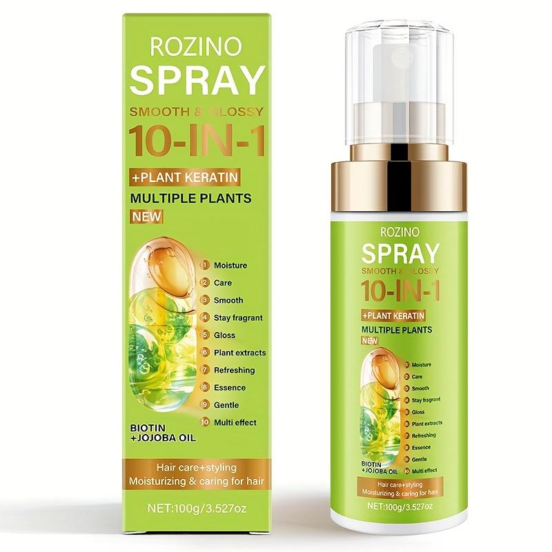 ROZINO 10-in-1 Hair Care Spray - Plant Keratin & Jojoba Oil Formula for Moisturizing, Smoothing & Frizz Control, Lightweight Non-Sticky Spray for All Hair Types, Instantly Refreshes & Adds Shine, 100g/3.527oz