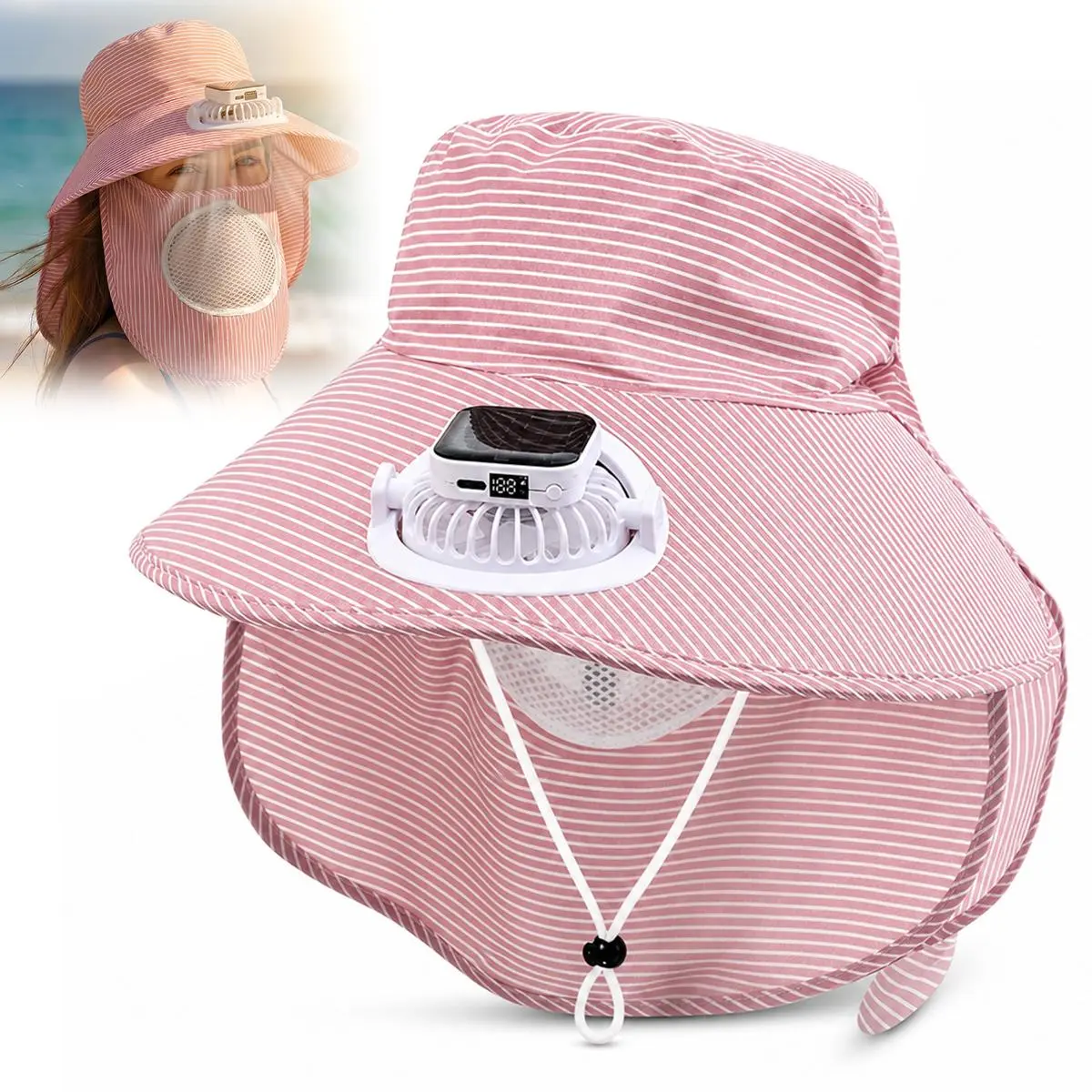 Solar Powered Fan Sun Hat – Wide Brim UPF 50+ Cooling Bucket Hat with USB Rechargeable Backup & Neck Flap, Quiet 2-Speed Fan for Fishing, Hiking, Gardening, Beach | Summer Essential for Men & Women