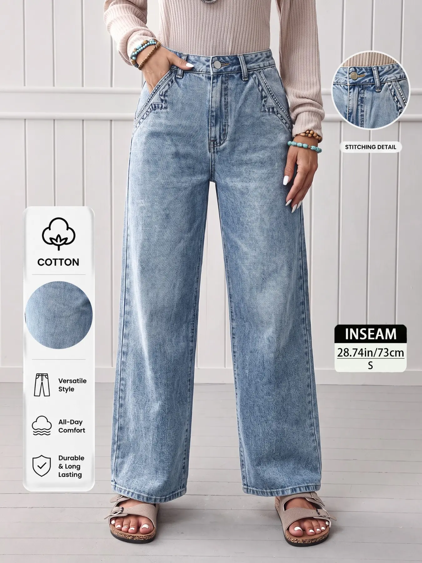 Trendy Street Style Mid-Rise Straight Leg Denim Jeans with Unique Pockets, Slimming Women's All-Season Casual Pants, Elegant Chic Summer Bottoms