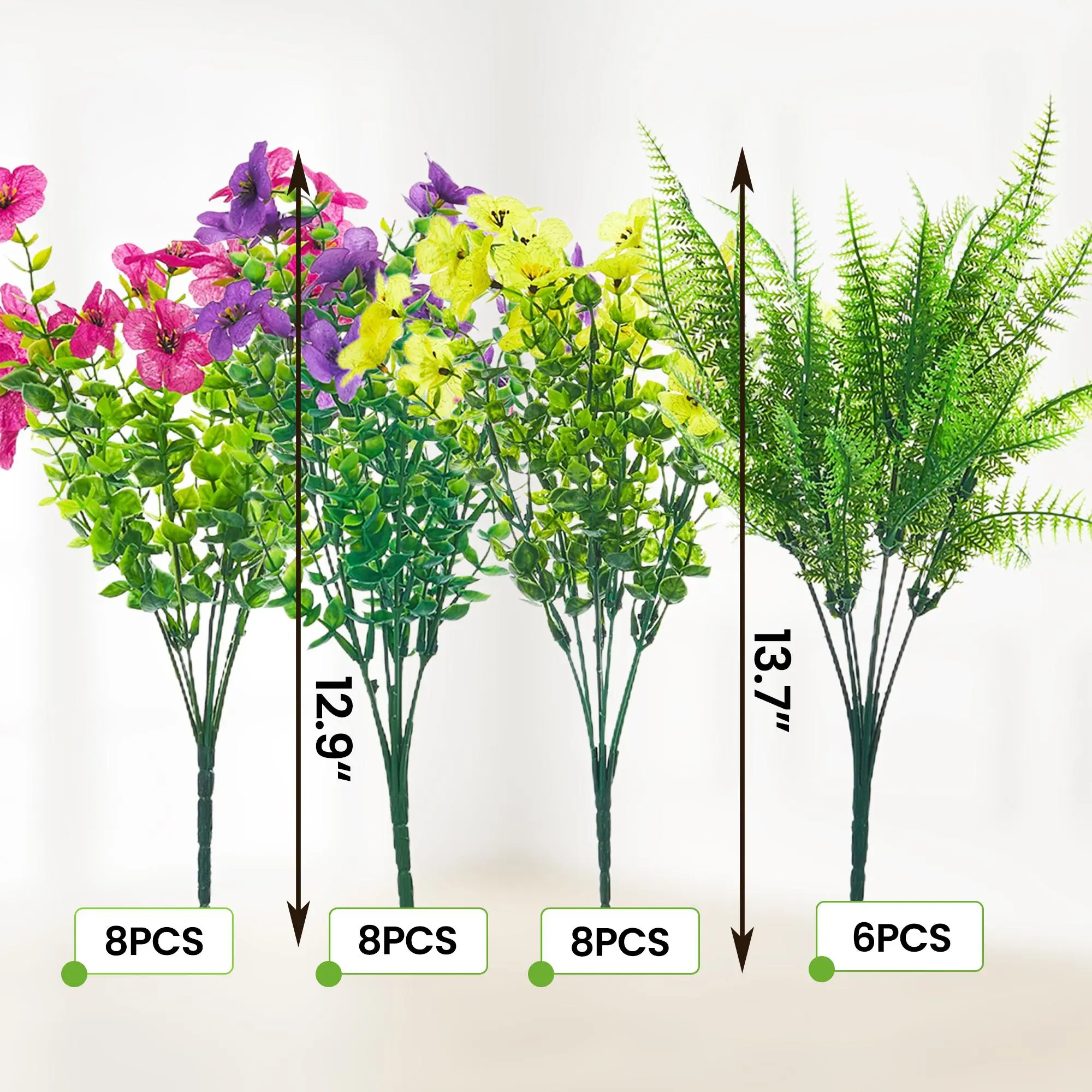 30 Bundles Colorful Plastic UV-Resistant Artificial Eucalyptus & Fern Decorative Flowers, Silk Faux Floral Arrangements for Wedding, Outdoor-Indoor Home Decor, Lifelike Spring Summer Display