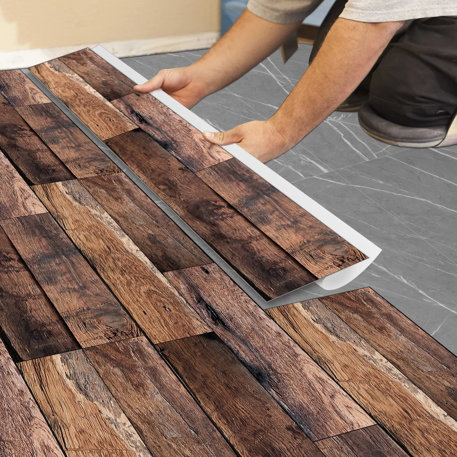 1PCS/5PCS/10PCS AWF American Style Wood Grain Floor Stickers, Waterproof Oil-Resistant PVC, Durable for Bedroom Kitchen Bathroom Office, Easy to Apply