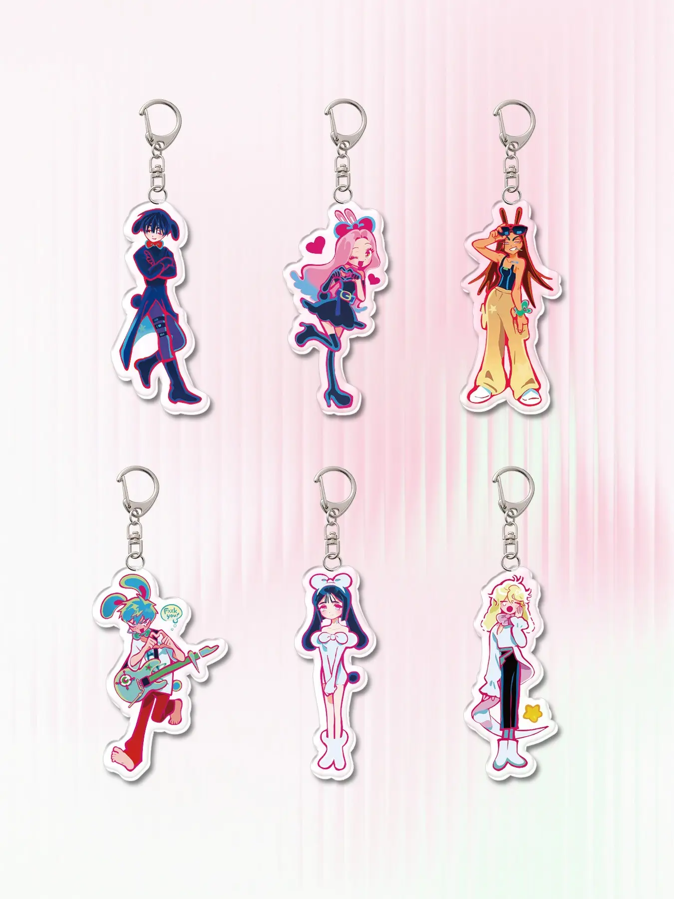 6pcs Acrylic Alien Stage Ivan&ttill Keychains and Pendants, Cute Rabbit Ears Band Theme Charms,All-Season Bag & Wallet Accessories for Gift