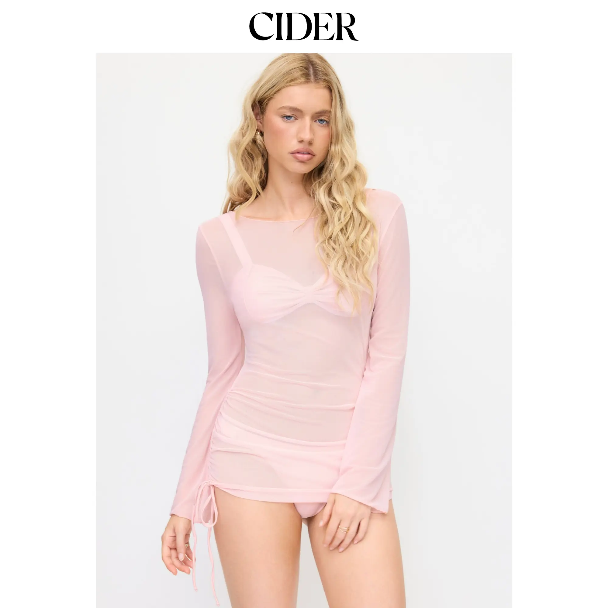 Cider Sweetheart Bowknot Drawstring Bikini Set with Cover Up