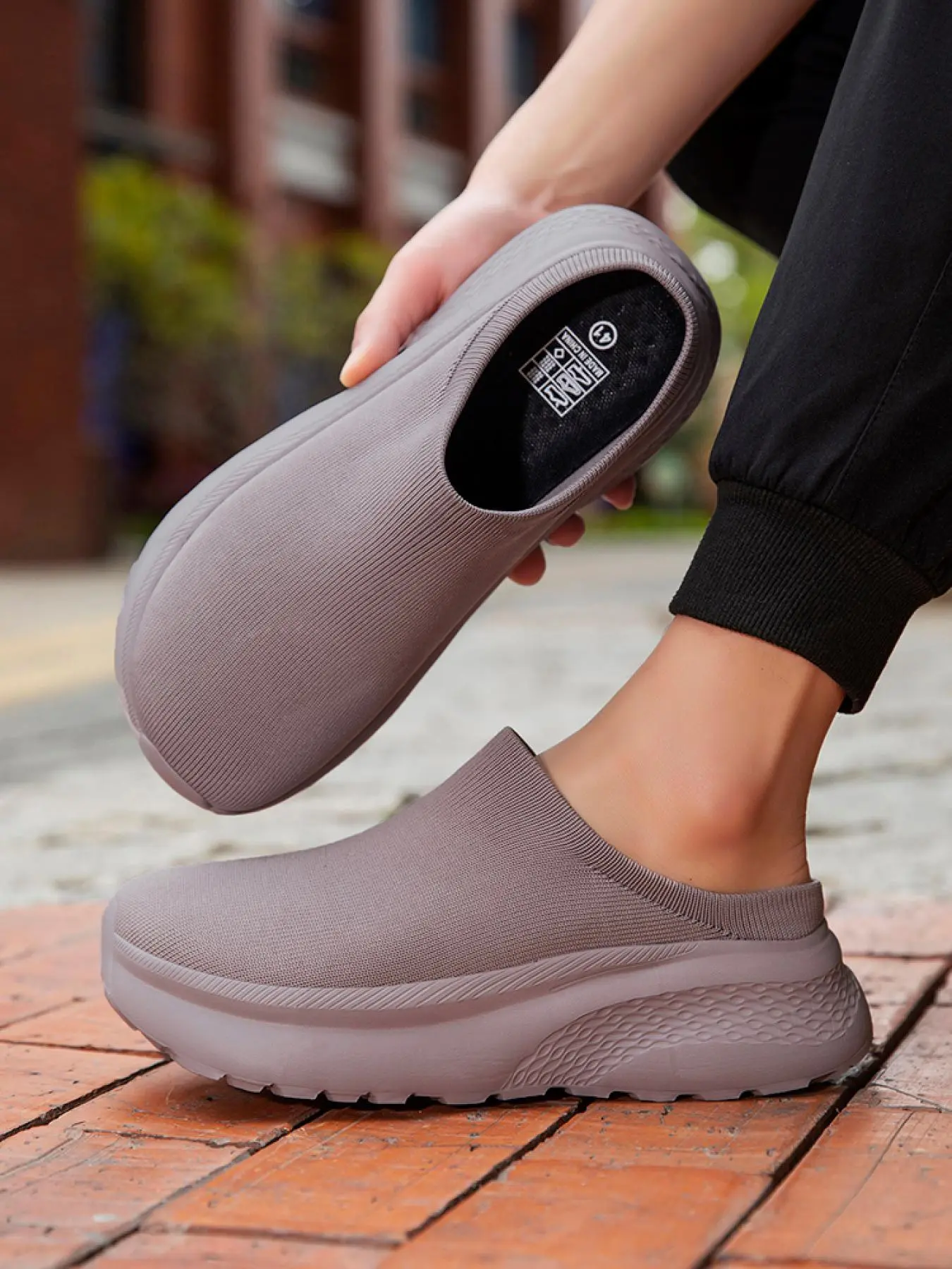 Women's Backless Knit Mule Sneakers, Thick Sole Breathable Walking Shoes, Slip-On Comfortable Casual Slides