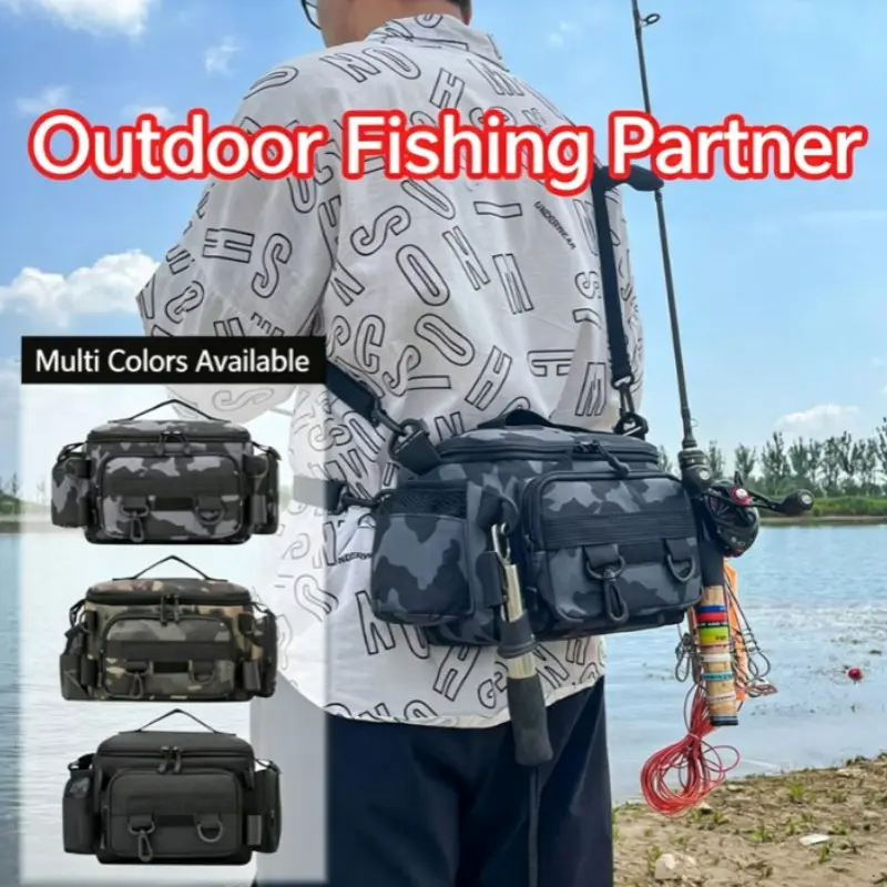 Multifunctional Lure Fishing Waist Bag, Multiple Compartments, Rod Holder, Waterproof Oxford Fabric, Shoulder Crossbody, Three Colors