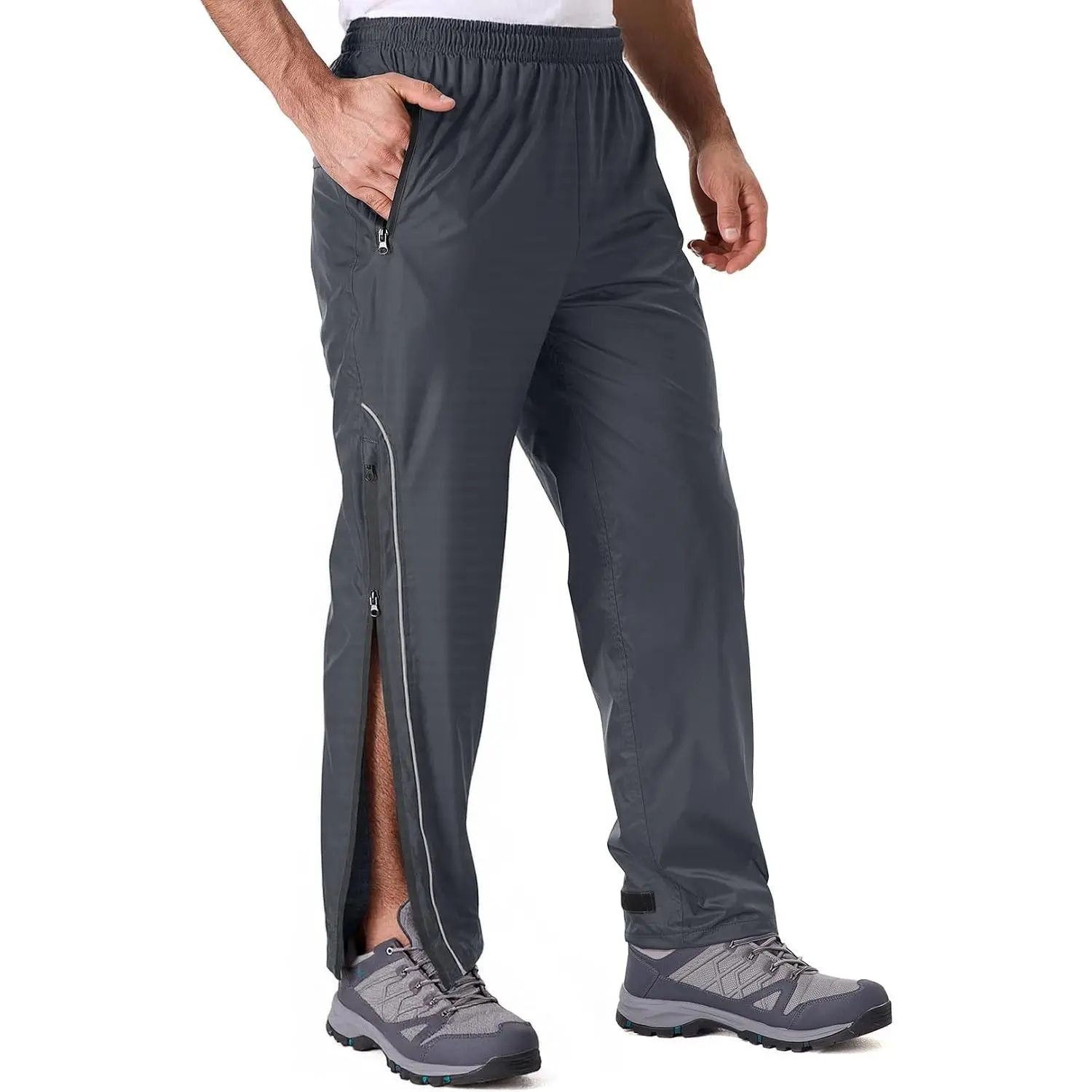 Men's Rain Pants Full Zip Waterproof Rain Over Trousers Lightweight Windproof for Outdoor Hiking Golf Work