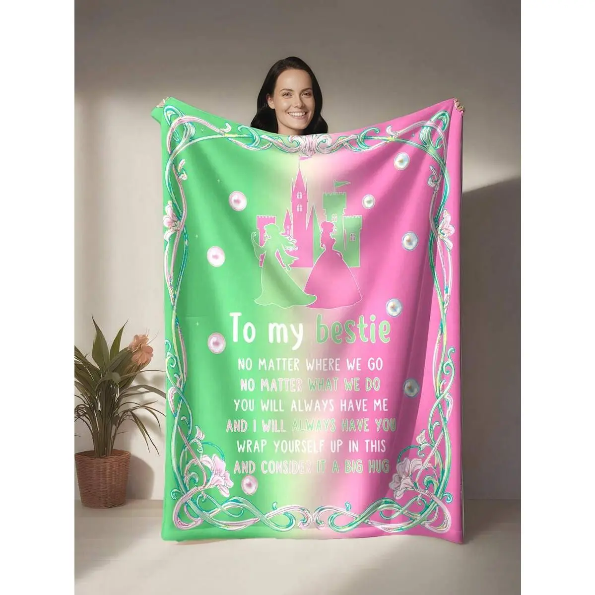 Princess Best Friend Themed Flannel Blanket, Translucent White Bubble Polka Dots, Adds Dreamy Soft Glow Texture, Combines Beauty And Softness, Can Be Used As Sofa Throw, Nap Blanket, Bedding Decor Blanket, Etc.