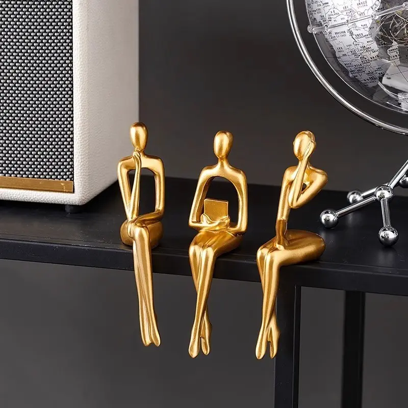 Modern Home Decor Seated Figure Sculpture Set, 3-Piece Modern Furniture Ornament, Bookshelf Mini Thinker Statue, Desktop Craft, Decorative Figurines