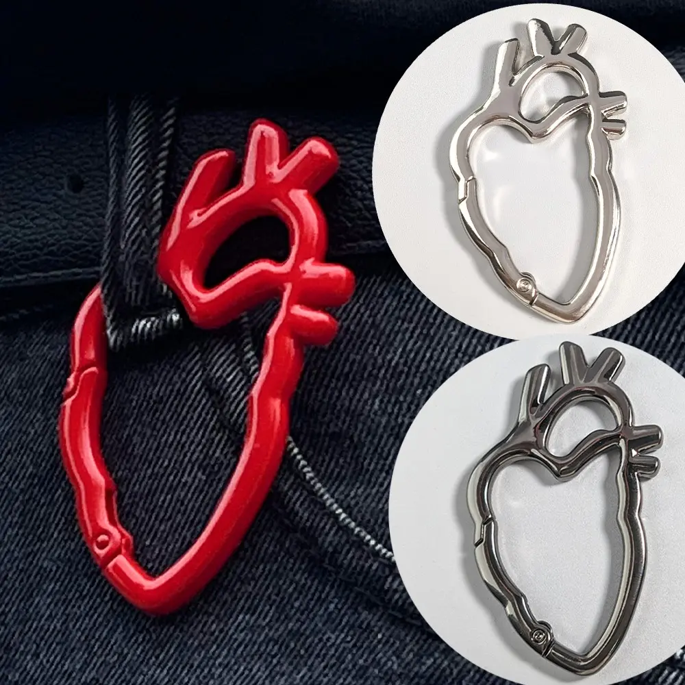 Heart-Shaped Keychain, Heavy-Duty Spring Clip, Trendy Hip-Hop Waist Keychain, Car Key Ring Accessory, Unisex Durable Metal Key Holder, Bag Key Accessory, Fashionable Alloy Keychain