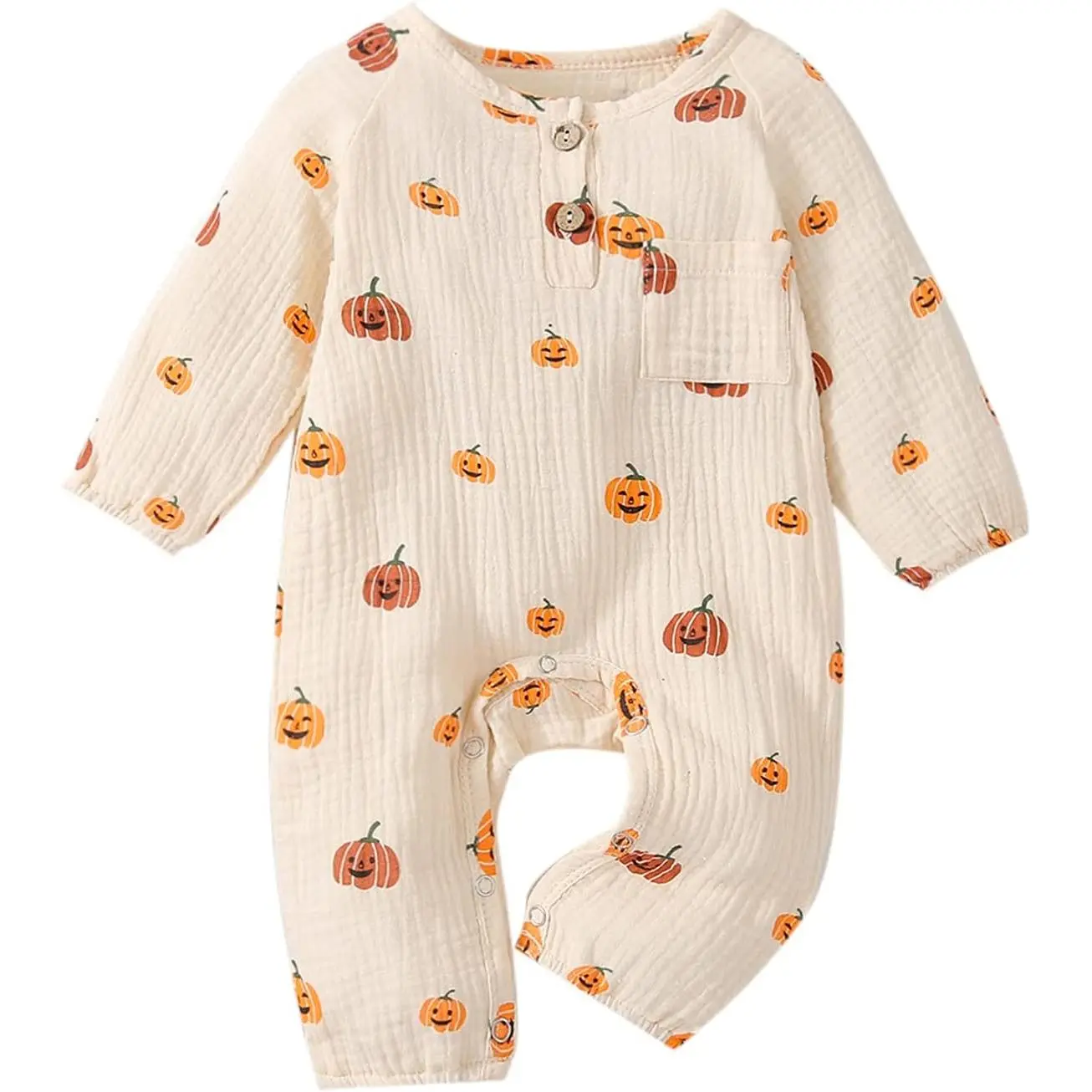 Halloween Baby Long Sleeve Pumpkin Onesie Romper Jumpsuit, Festive Bodysuit for Boys and Girls, Baby Halloween Clothing