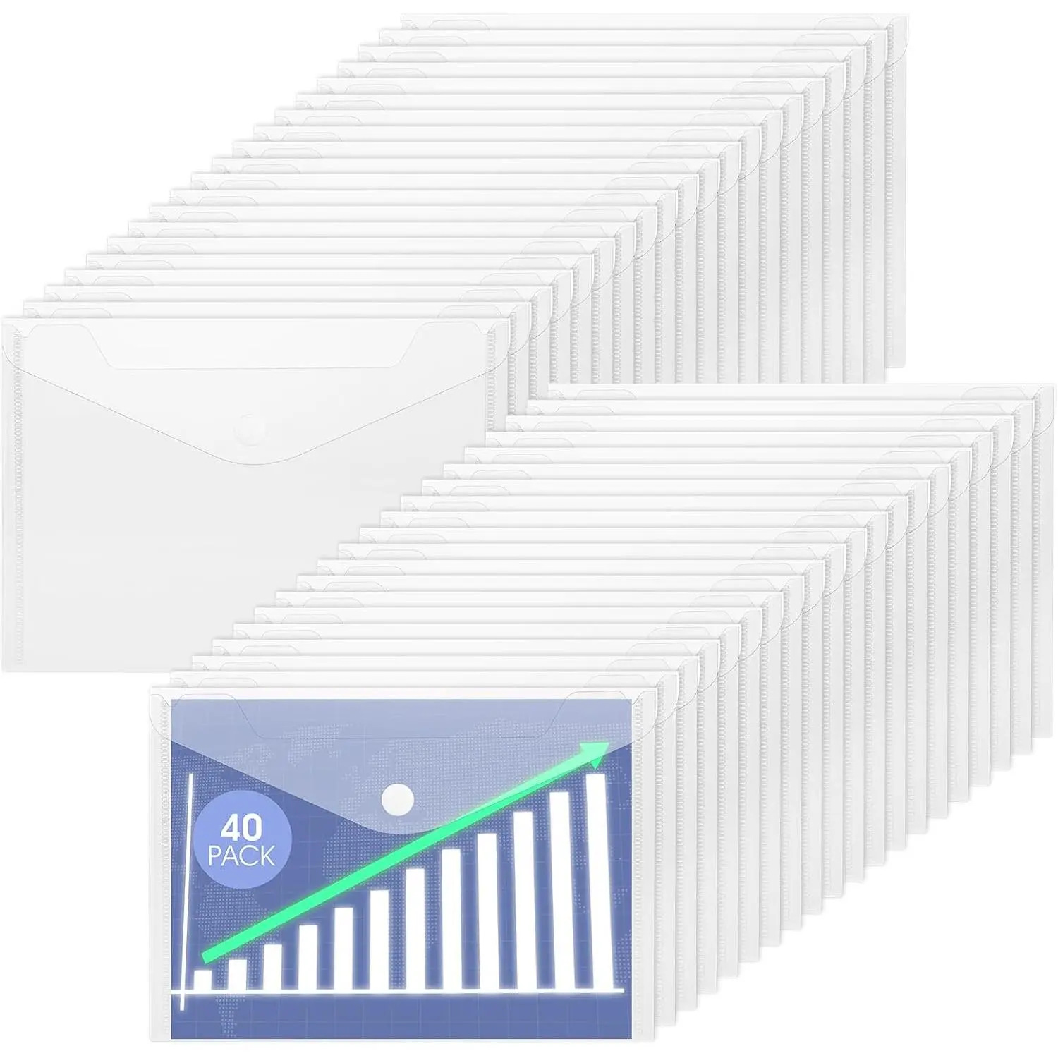 40 Pack A5 Plastic Envelopes with Hook & Loop Closure, Translucent PP File Folders for Receipts, Bills, and Documents, 9.5" x 6.7"  Organizer Pouches