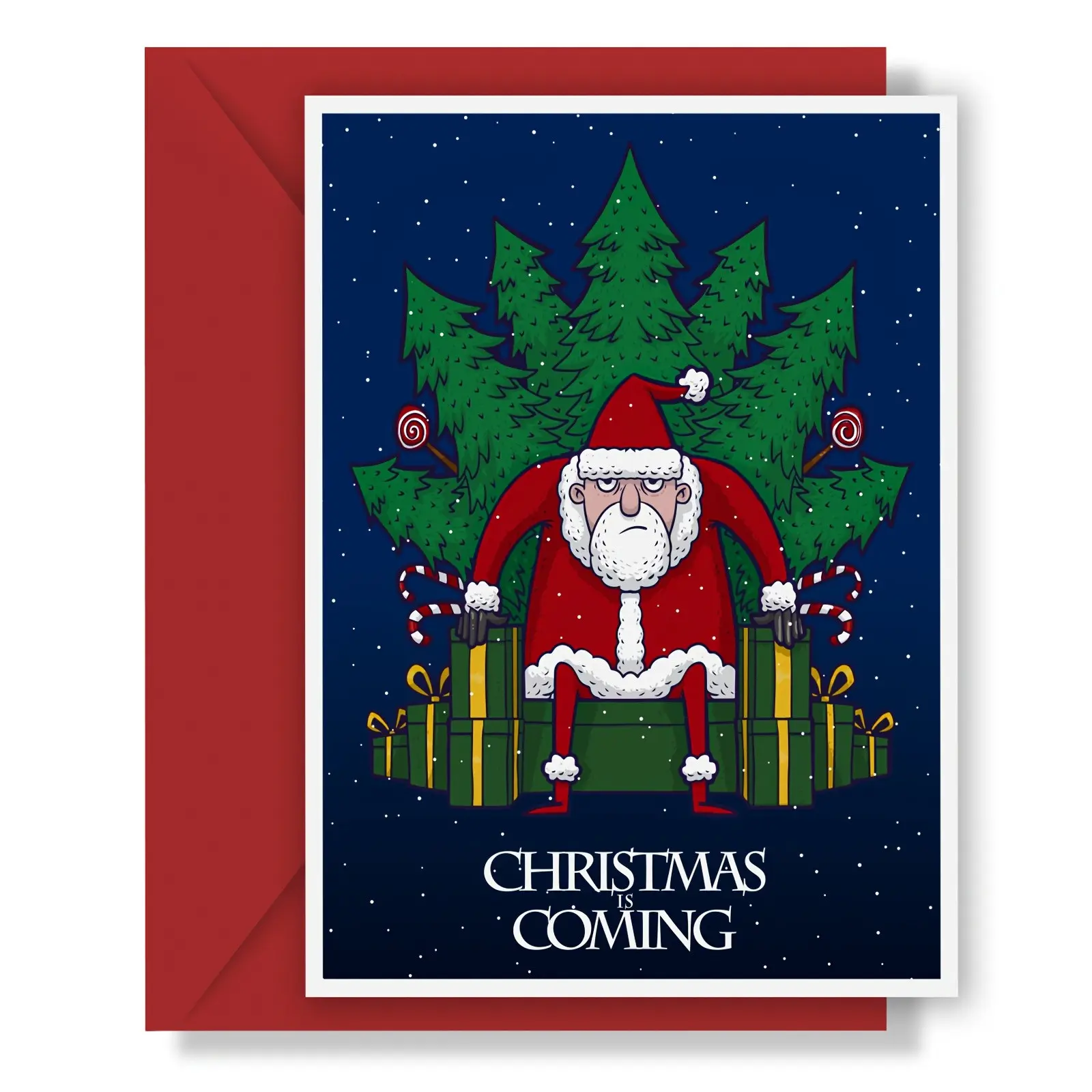 1 Count Funny Christmas Card - Humorous Christmas Greeting Card for Family Friends - 6x8 Inch Individual Greeting Card with Red Envelope - Grumpy Santa Art Design