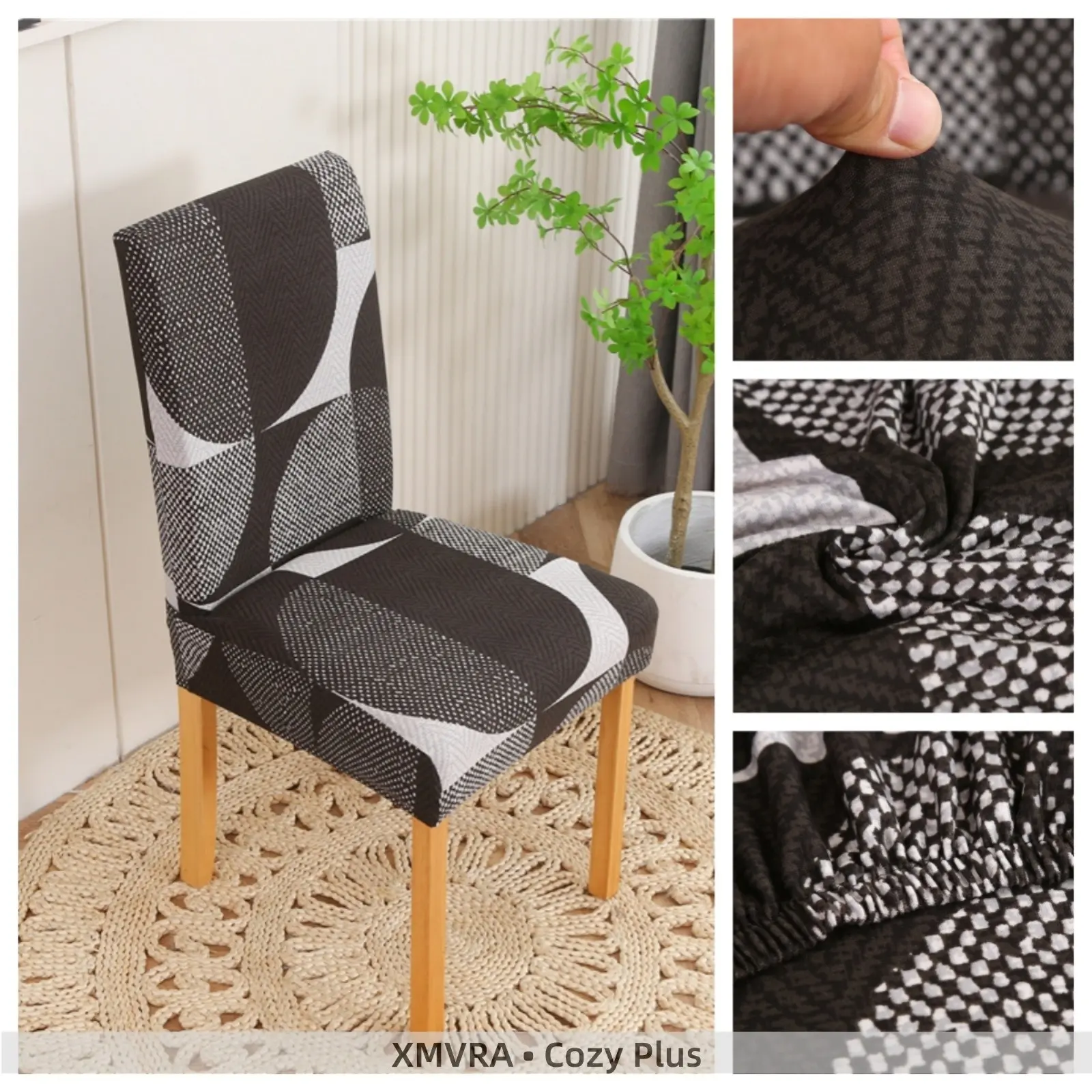 4/6 Piece Pop Art Geometric Chair Covers, Elastic Fabric, Elegant Comfort, Home & Commercial Use, Hotel Quality, All Season Decor