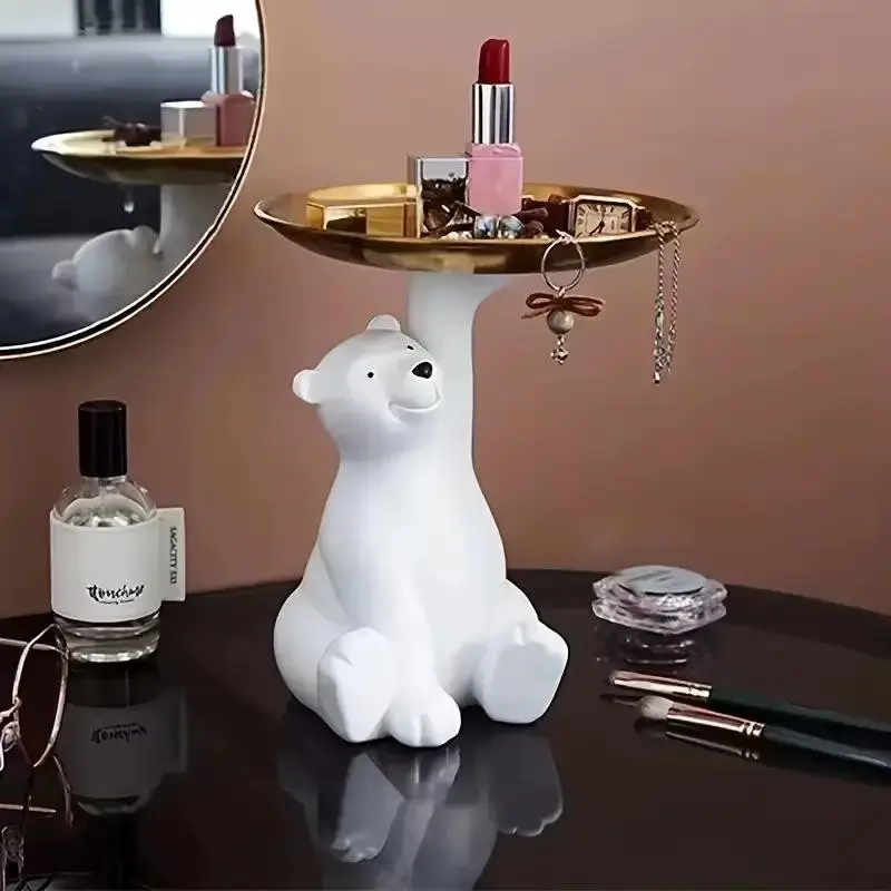 Charming Polar Bear Resin Storage Tray Organiser, Multi-Use Jewelry Cosmetics Key Holder, Ideal Gift for Men and Women, Home Decor Ornament