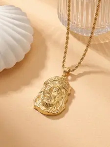 Trendy Hip-Hop Jesus Head Pendant Necklace, Luxurious Religious Saint Jewelry, Perfect for Women's Holiday Parties and Gatherings