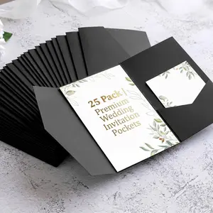 Sabary 25 Pack Tri-fold Envelopes 5.1" x 7.1" Envelopes for Invitation with Inner Pocket Laser Cut Folded Invitation Card for Wedding Birthday Engagement Dinner Graduation Bridal Baby Shower Card