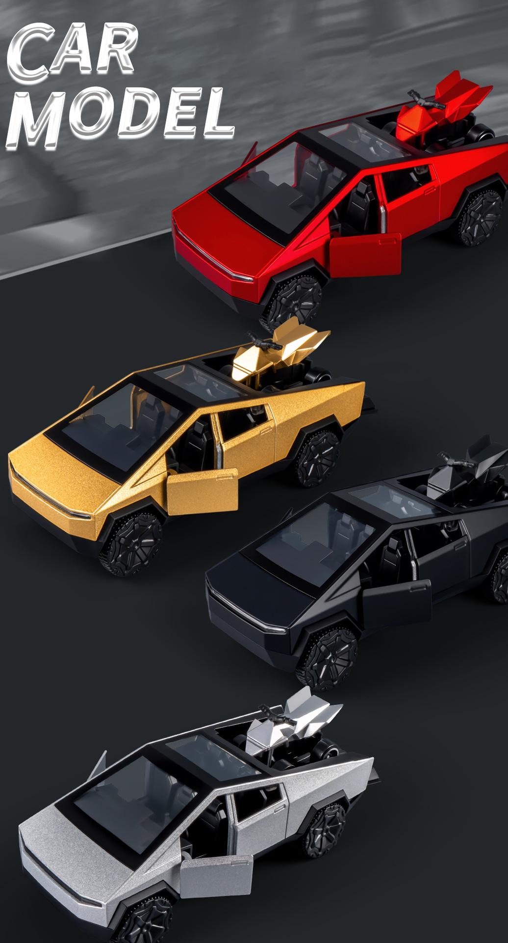 1:36 Cybertruck Toys Off Road Vehicle Die Cast Model Car Beach Motorcycle Hobby Collectible Birthday Gift For Boy