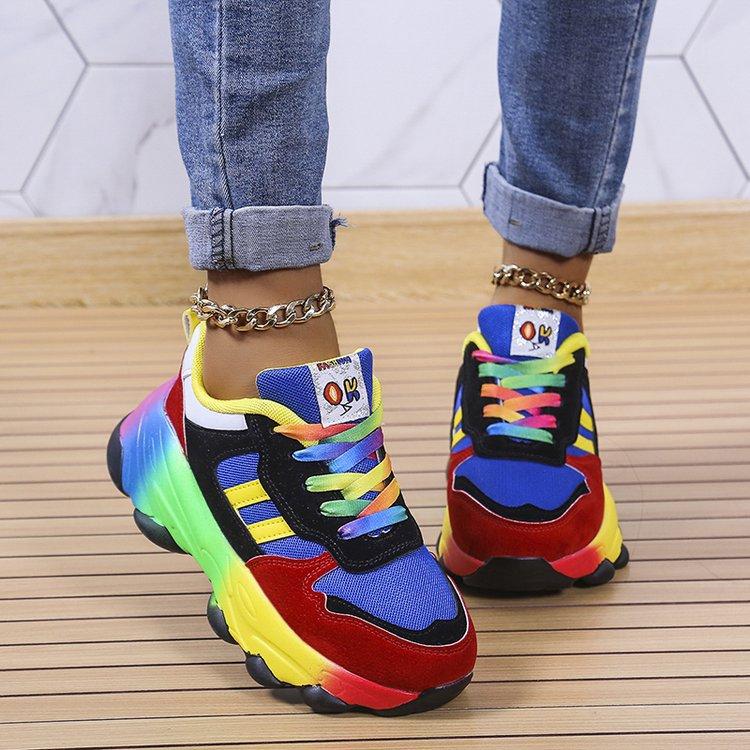2026 Spring and Autumn New Colorful Dad Shoes Hip-Hop Street Style Sports Color-Block Casual Unique Platform Rainbow Women's Shoes Large Size Comfortable and Durable